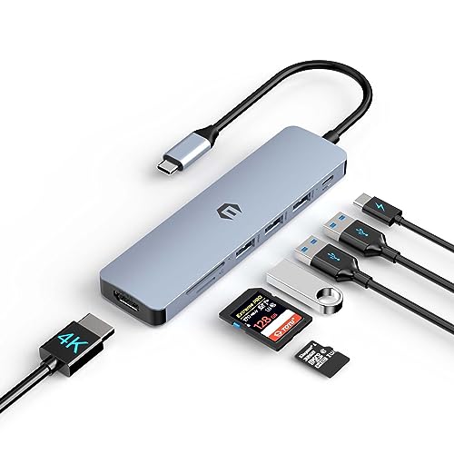 SUTOUG Dockingstation, 7 in 1 USB C Hub Multiport Adapter mit HDMI, 100W PD Ladeanschluss, SD/TF Dock, 3 USB 3.0 Ports für Typ C Laptop