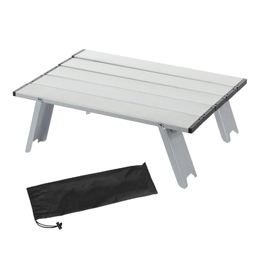 SANWOOD Faltbarer Kleiner Strandtisch Picknick Ultraleichte Aluminium Folding Solide Struktur Starke Last Tragfähigkeit Hohe Stabilität Mini Größe Silber
