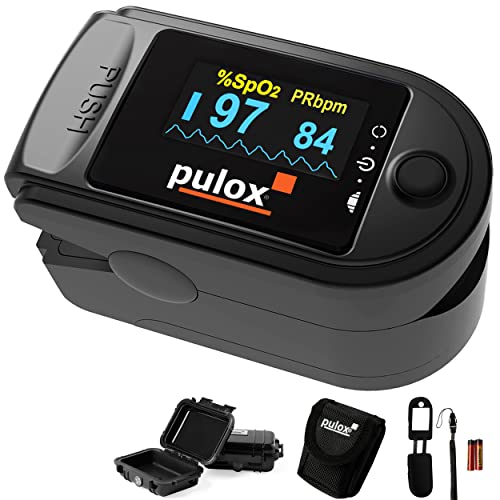 Pulsoximeter PULOX PO-200A mit zuschaltbarer Alarmfunktion und Pulston inkl. Zubehör in schwarz