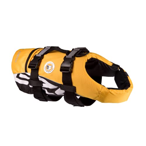 EzyDog DFD Schwimmweste Hund - Hundeschwimmweste - Schwimmwesten für Hunde - Größenverstellbar mit Griff und Reflektoren (M, Gelb)