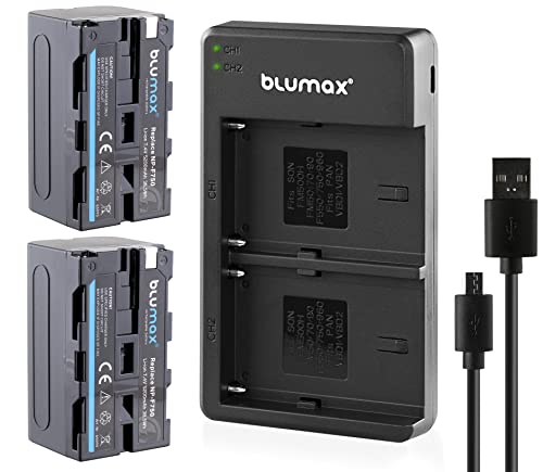 2X Blumax Akku für Sony NP-F750 / F550 / F970 / F570-5200mAh (LG Zellen) + Slim Dual-Ladegerät inkl. Micro USB-Kabel