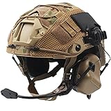 AQzxdc Fast Helm Set, Army Kampf Zubehör mit Tactical Headset und Helmüberzug, für Airsoft Paintball Outdoor Jagd,Beige,L