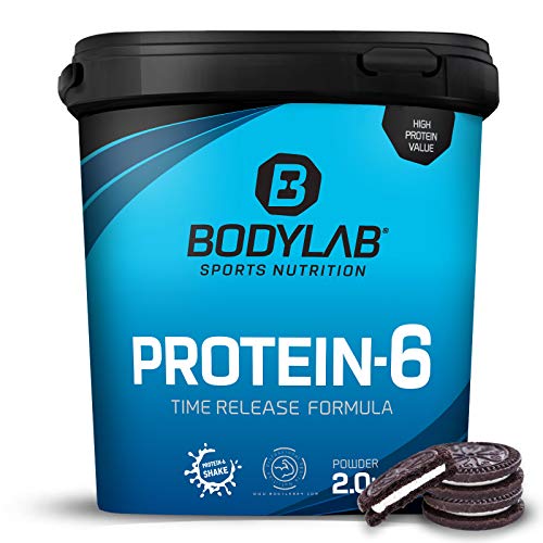 Bodylab24 Protein-6 2kg | Mehrkomponenten Protein-Pulver, Eiweißpulver aus 6 hochwertigen Eiweiß-Quellen | Protein-Shake für Muskelaufbau | Cookies & Cream
