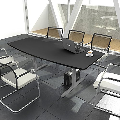 Weber Büro EASY Konferenztisch Bootsform 180x100 cm Anthrazit Besprechungstisch Tisch, Gestellfarbe:Silber