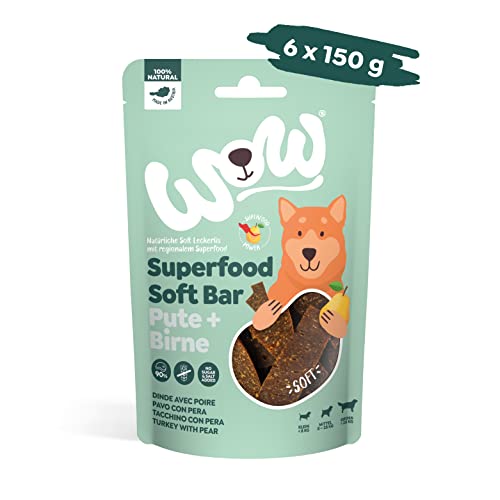 WOW Soft-Snacks I Bars Pute I Putenfleisch mit Birne für Hunde I 100% Natur I Nahrungsergänzung I Belohnung beim Spiel & Training (6X 150g)