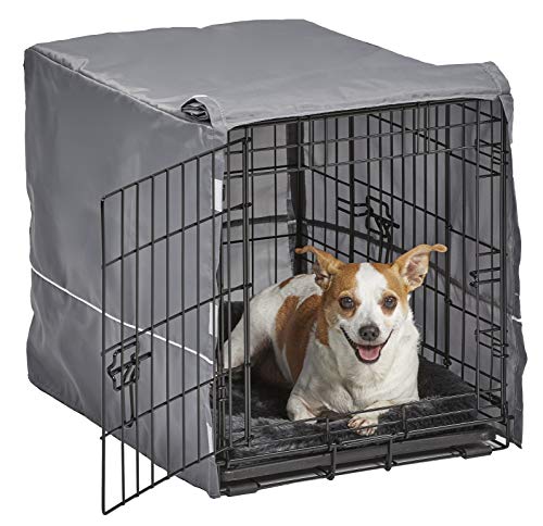 MidWest Homes for Pets New World Hundekäfig-Set mit Doppeltür, inkl. Einer zweitürigen Hundebox, passendem grauem Hundebett und grauem Hundekäfigbezug, 61 cm, ideal für kleine Hunderassen