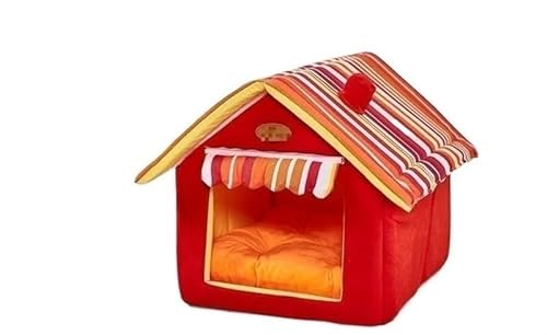 Warmes Hundehaus, Haustierbett, abnehmbar, for den Innenbereich, faltbar, Warmer Schlafsack, Hundehütte, Haustierprodukte, Heimdekoration, Zubehör (Color : Red Dog House, Size : S)