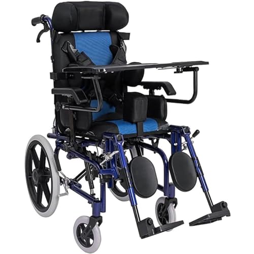 Klappbarer manueller Rollstuhl für Kinder/flach liegender Multifunktionsrollstuhl/Altenpflege Rehabilitations-Tretroller mit hohem Rücken,A