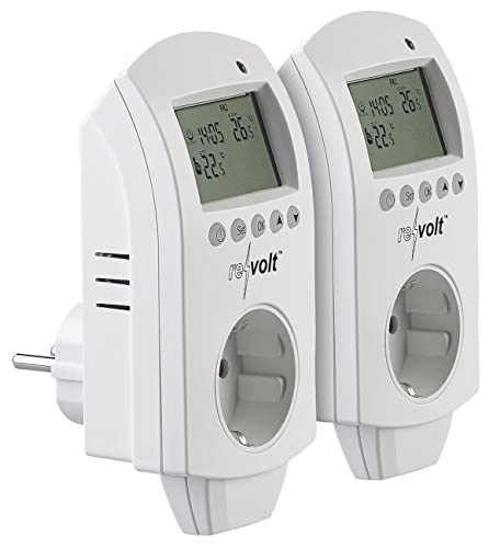 revolt Stecker-Thermostat: 2er-Set Digitale Steckdosen-Thermostate für Klimageräte, 3.680 Watt (Digitales Steckdosenthermostat)