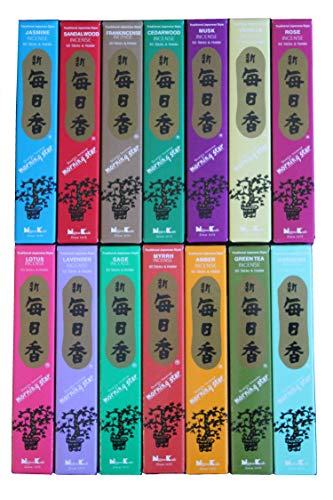 MORNING STAR Nippon Kodo Räucherstäbchen-Sortiment mit 8, 12, 16 Räucherstäbchen, Kollektion mit 16 Stück