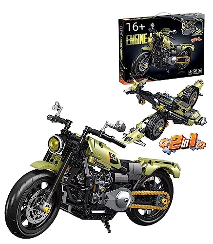Technik Motorrad Baukästen, 479 Teile Motorrad + Flugzeug 2 in 1 Konstruktionsspielzeug, 1:8 MOC Supermotorrad Modell Baukasten, Kreative Geschenke für Kinder und Erwachsene, Kompatibel mit Lego