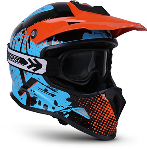 SOXON® SKC-33 Set „Fusion Orange“ · Kinder Cross-Helm · Motorrad-Helm MX Cross-Helm MTB BMX Cross-Bike Downhill Off-Road Sport · ECE 22.05 Schnellverschluss SlimShell Tasche XXS (49-50cm)