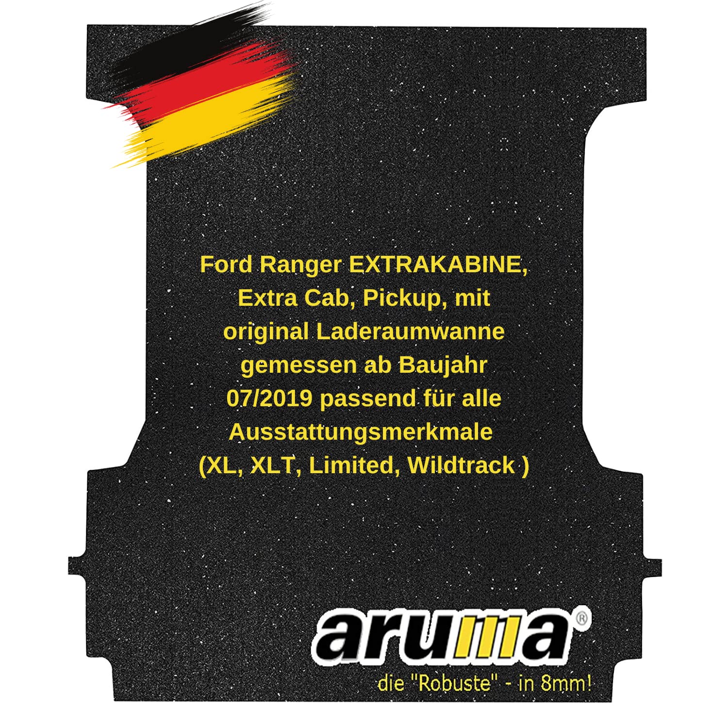 aruma® Antirutschmatte kompatibel für Ford Ranger Pickup EXTRAKABINE mit original Laderaumwanne gemessen ab Baujahr 07/2019-05/2023