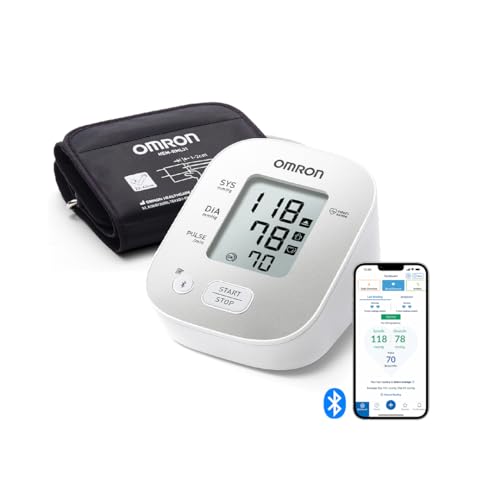 OMRON X2 Smart+, Automatisches, klinisch validiertes Oberarm-Blutdruckmessgerät mit Bluetooth und kostenloser Smartphone-App; erkennt unregelmässige Herzschläge; mit Manschettensitzkontrolle