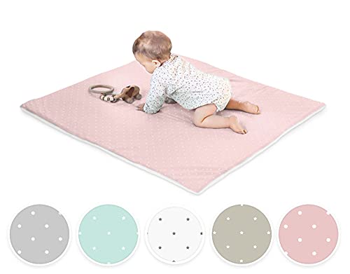 Ehrenkind® Krabbeldecke Baby mit Bio-Baumwolle | 100x100cm | OEKO-TEX Kuscheldecke Unisex | Rosa weiße Punkte