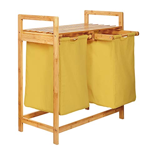 Lumaland Wäschekorb aus Bambus, mit 2 Wäschesäcken, 73x64x33 cm Gelb