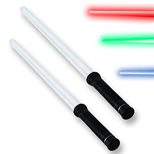 tevenger 2 Stück 67 cm Laserschwert Lichtschwert starr Sound 4-Fach frei wechselbare Lichteffekte blau rot grün Dauerlicht