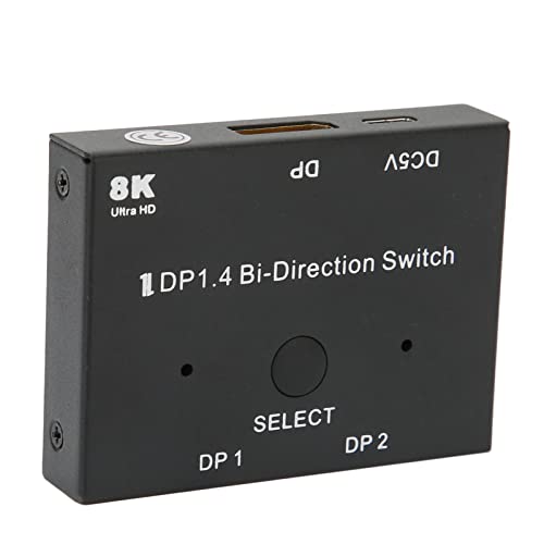 DisplayPort Switch Bidirektionaler DP 1.4 Switcher 2x1/1x2, 8K@30Hz 5K@60Hz 4K@120Hz 2K@165Hz DP Switch, Unterstützt 3D und HDR, für Monitor, Laptop