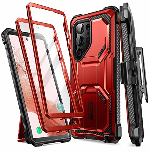 i-Blason Armorbox Series Hülle für Samsung Galaxy S23 Ultra 5G Bumper Case mit 2 Vorderseite (ohne Displayschutz + mit Displayschutz) 2023 Ausgabe (Rot)