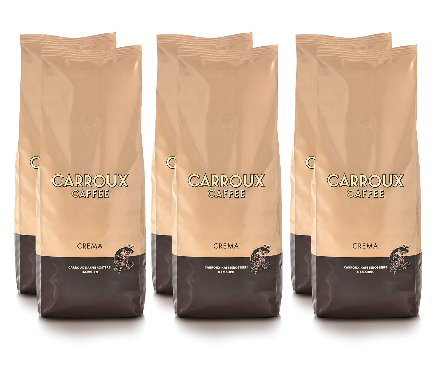 CARROUX Kaffee Crema ganze Bohnen (6x 500g) - Premium Kaffeebohnen aus Hamburg - Traditionell frisch geröstet