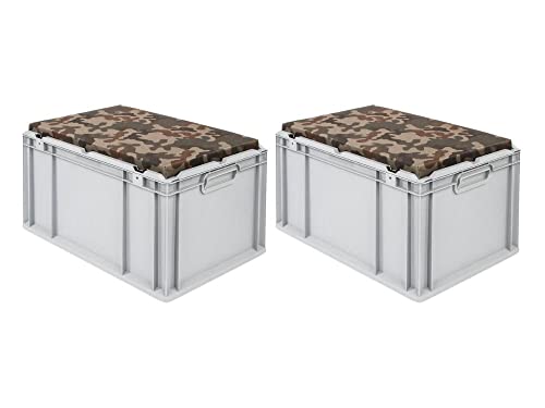 PROREGAL SparSet 2x Eurobox NextGen Seat Box Camouflage | HxBxT 36,5x40x60cm | 65 Liter | Griffe geschlossen | Eurobehälter, Sitzbox, Transportbox, Transportbehälter, Stapelbehälter