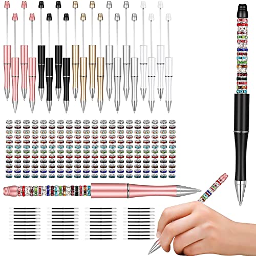 a-r Verschiedene Perlenstifte, leichter und glatter Stift, 20 Perlenstifte, 40 schwarze Nachfüllminen und 240 helle Abstandshalterperlen, DIY-Perlen-Stift für den Schulanfang