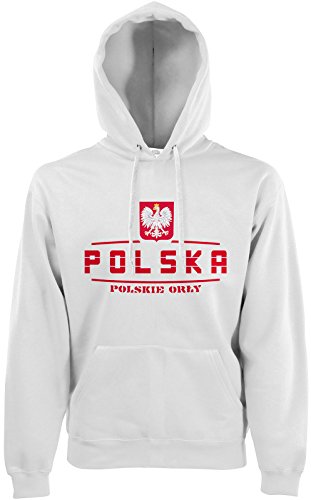 AkyTEX Polen Polska Fan-Hoodie EM-2021 Kapuzenpullover Weiß M