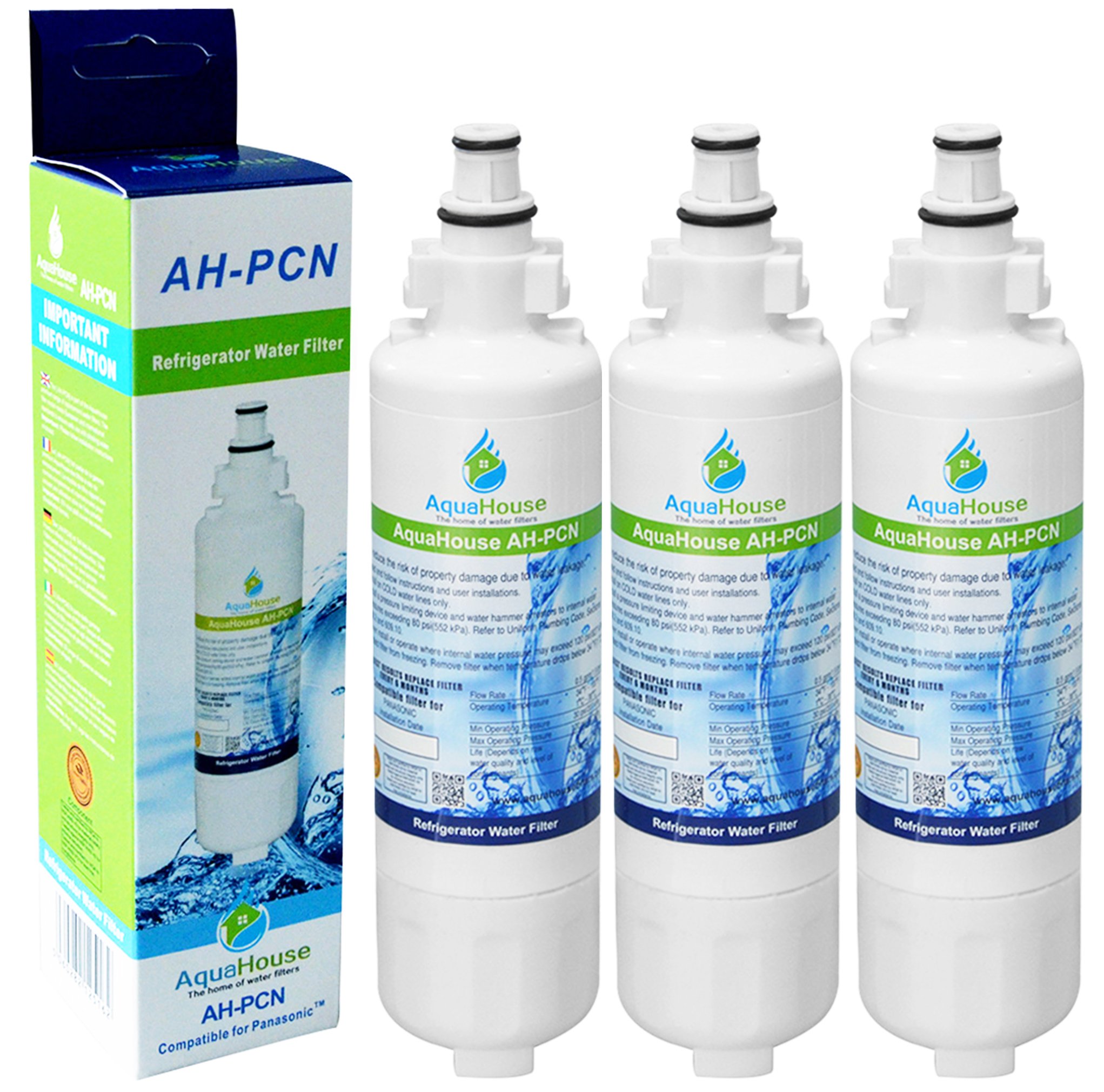 AquaHouse AH-PCN Wasserfilter Kompatibel mit Panasonic Kühlschrank CNRAH-257760, CNRBH-125950, NR-B54X1, Kühlschrank Wasserfilter (3 Stück)
