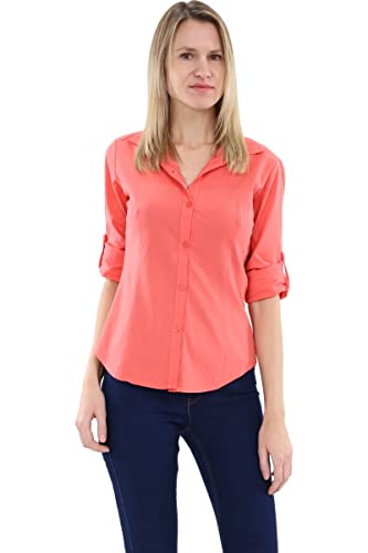 Malito Damen Bluse klassisch | Tunika mit ¾ Armen | Blusenshirt auch Langarm tragbar | Elegant - Shirt 8030 (Coral, XL)