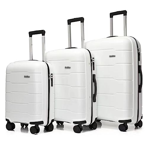PRUJOY 3-teiliges Set, Leichter Handgepäck-Koffer, Gepäck-Koffer-Set, großer Stauraum, Verstellbarer Schalthebel, mit Spinnerrädern für Damen (White)