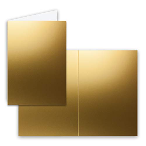 100x Falt-Karten DIN A6 in Gold Metallic - Blanko - Doppel-Karten - 250 g/m²
