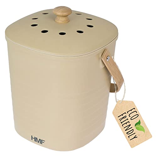 HMF Nachhaltiger Biomülleimer Küche, Geruchsdichter Komposteimer mit Deckel | 3 Liter | Beige