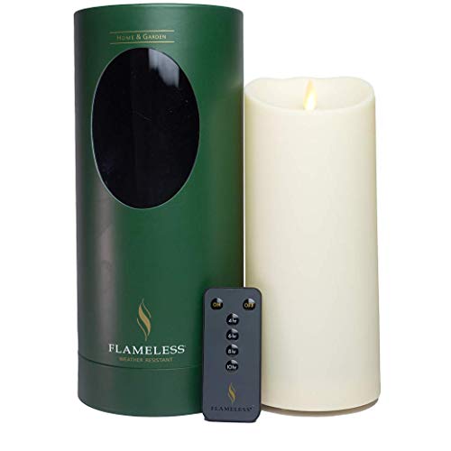 Flameless LED Pillar Classic Outdoor 9,5 cm Ø x 23 cm, Flamme in Bewegung, Kunststoff Farbe Elfenbein, Fernbedienung + Timer