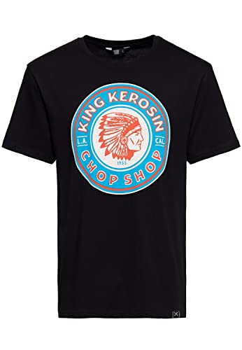 King Kerosin Herren Classic T-Shirt | Kurzarm Shirt | Basic Shirt | Regular Fit | Front-Print | Retro | Vintage | Rockabilly | Reine Baumwolle | Indian | California Chop Shop