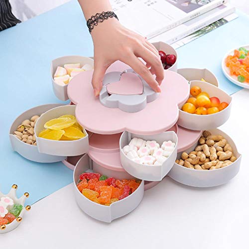 Clevoers Rotating Süßigkeit Kasten Snack Box, Doppelschicht Obstteller Blütenblatt Form Getrockneten Obstteller Snack Hause Wohnzimmer Süßigkeiten Teller Obstteller