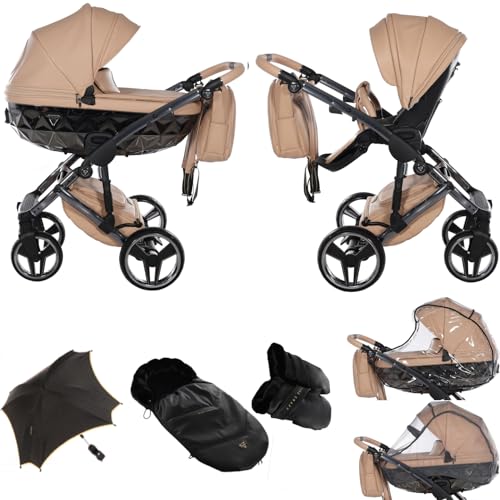 Original Junama Diamond Hand Craft Modulare Systeme Kombikinderwagen 2in1 3in1 4in1 + Schlafsäcke + Handschuhe + Regenschirm + Original Zubehör Exclusive Prams (2in1, 07 camel)