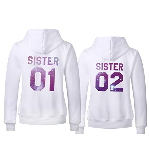 Sister 01 02 Pullover 100% Baumwolle Best Friend Hoodie Pullover Damen Beste Freunde Pulli BFF Geschenk 1 Stück, Lila-Weiß-01, S