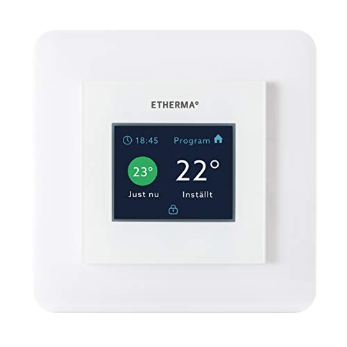 ETHERMA eTOUCH-eco Thermostat (zum Schaltereinbau) mit Touchpad, Farbe: weiß Hochglanz, Temperaturbereich 5-35 Grad, Maße 55 x 55 mm, Ökodesign-Richtlinien konform, eTOUCH-eco