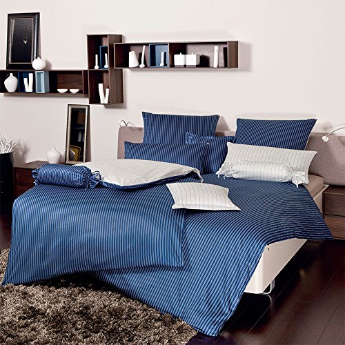 Janine Design Mako-Satin Bettwäsche modern Classic dunkelblau Kissenbezug einzeln 80x80 cm