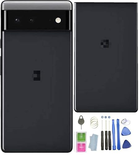 Pixel 6 Rückglas Ersatz für Google Pixel 6 5G Rückabdeckung Glas Gehäuse Tür mit vorinstalliertem Klebeband + Werkzeuge (Stormy Black)