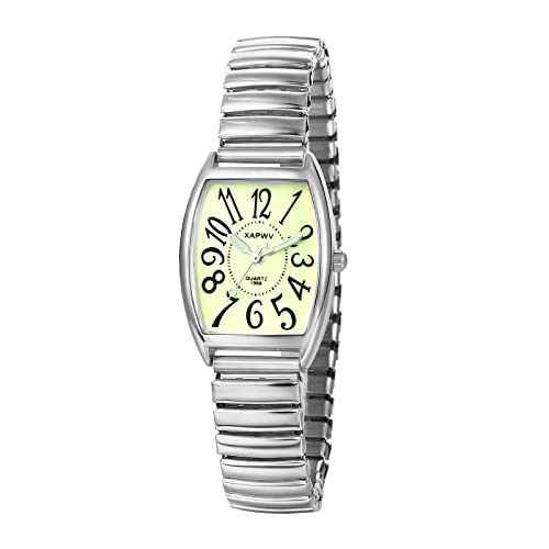 Lancardo Damen-Armbanduhr mit elastischem Band: voll leuchtendes Display, Tagesanzeige, Edelstahl, Stretchband, analog, Quarz, rechteckig, leicht zu lesen, Damen-Armbanduhr