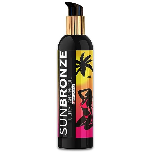 SUN BRONZE OIL Swiss Tanning Accelerator For a quick, intensive tan in outdoor sun or tanning bed. Natural nourishing ingredients with amazing scent.