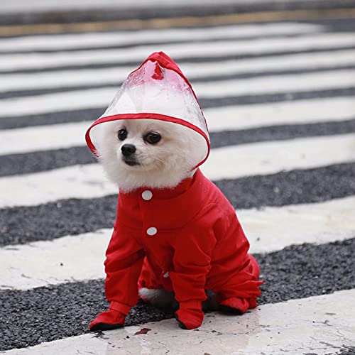 Pet Puppy Dog Raincoat Rain Jacket Coverage 4 Legs Full Body Protection Cover Wasserdichter Regenfester Schlammfester Regenmantel für Hunde Rot-L (Rückenlänge 37 cm)