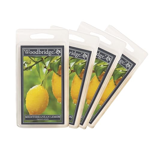 Woodbridge Duftwachs für Duftlampe | 4er Set Mediterranean Lemon | Duftwachs Fruchtig | 8 Wax Melts für Duftlampe | Raumduft für Aromatherapie | 10h Duftdauer je Melt (68g)