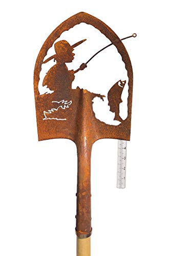 Crispe Edelrost Deko-Schaufel mit Regenmesser - Angler - Gartendekoration für außen, Höhe: 180 cm