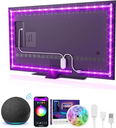 SL1-TV LED-Hintergrundbeleuchtung, 2.8 m, intelligenter Lichtstreifen für Arbeit mit Alexa und Google Home, WiFi-App_Go_sund_Control, 16 Millionen RGB-Farbwechsel-Lichtleiste für TV, Heimdekoration