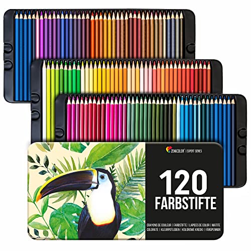 120 Buntstifte mit Metallbox von Zenacolor - 120 einzigartige Farben - Leichter Zugang mit 3 Fächern - Ideales Set für Künstler, Erwachsene und Kinder