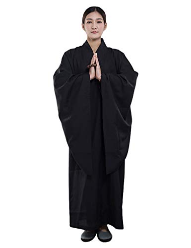 G-like Mönch Buddhist Kostüm Robe - Chinesische Buddhistische Kleidung Kampfkunst Shaolin Wushu Kung Fu Langärmelige Uniform Unisex für Männer Frauen (Schwarz, 175cm)