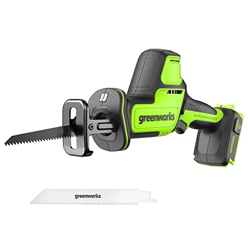 Greenworks 24 V Brushless Compact One-Handed Reciprocating Saw (3.000 SPM), Cordless Powered Variable Speed Recip Saw, Battery Not Included