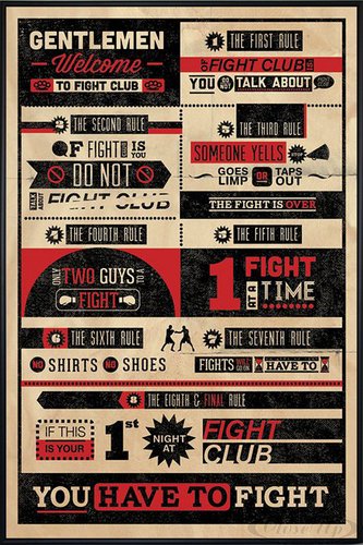 Fight Club Poster Rules (93x62 cm) gerahmt in: Rahmen schwarz